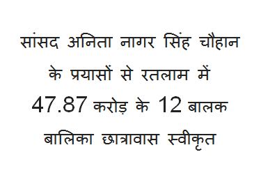 12 boys and girls hostels approved in Ratlam at a cost of Rs 47.87 crore